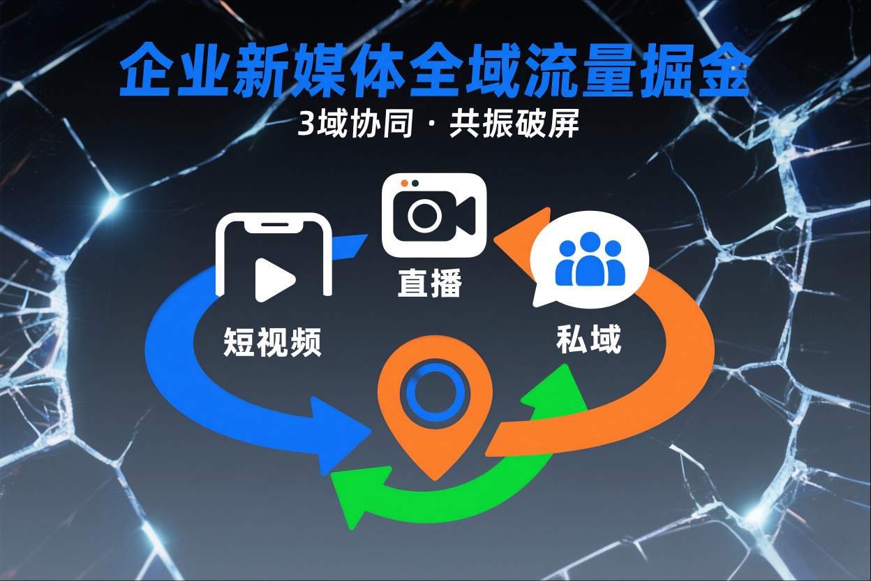 短视频全域商业模式，企业新媒体全域流量掘金，3域协同，共振破屏，短视频-直播-私域-地域-互知网