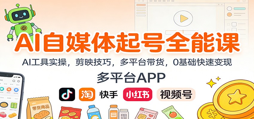 AI自媒体起号全能课：AI工具实操，剪映技巧，多平台带货，0基础快速变现-互知网