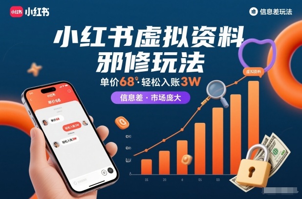 小红书虚拟资料邪修玩法，单价68，轻松入账3W，信息差玩法，市场庞大-互知网
