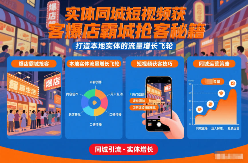 实体同城短视频获客爆店霸城抢客秘籍，打造本地实体的流量增长飞轮-互知网