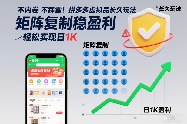 不内卷不踩雷！拼多多虚拟品长久玩法，矩阵复制稳盈利，轻松实现日1K【揭秘】-互知网