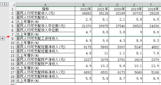 Excel 通过快捷键和分级显示符号一键隐藏和展开指定行的方法
