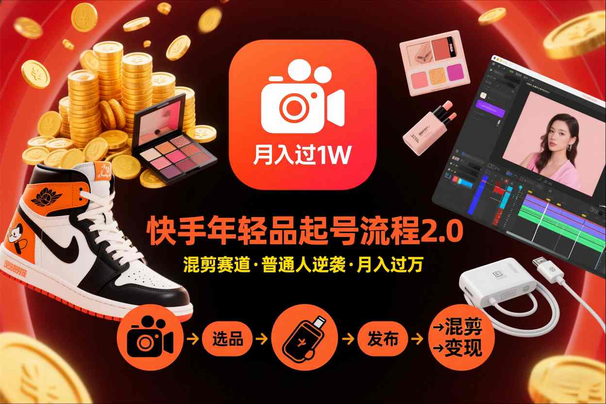 快手短视频带货年轻品起号流程2.0，快手年轻品混剪赛道，普通人也能月入过1W-互知网